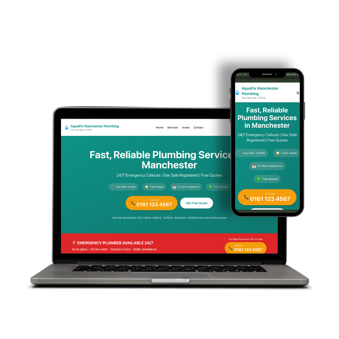 Plumbing website example 2 - Mobile-optimised plumber website